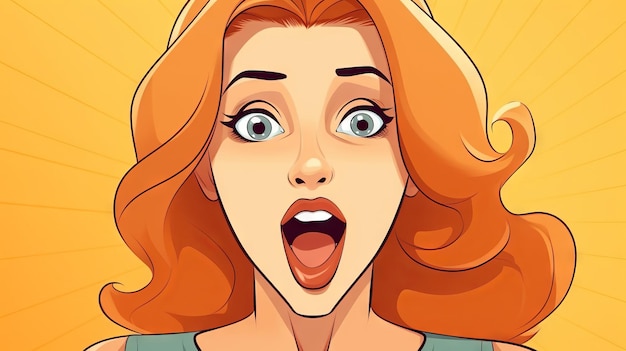 Surprised woman face illustration in cartoon comic style Generative AI