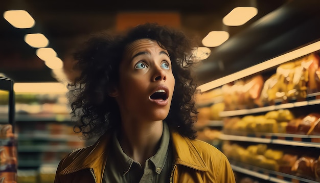 Photo surprised woman in the store concept for black friday