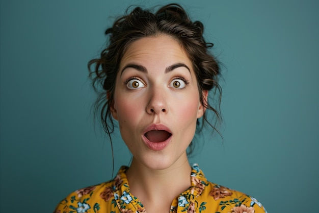 Surprised woman with open mouth looking surprised on blue background
