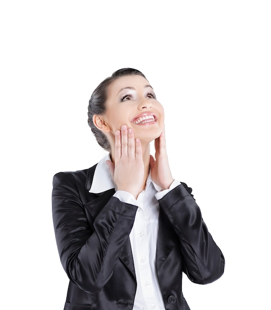 Surprised young business womanisolated on white background