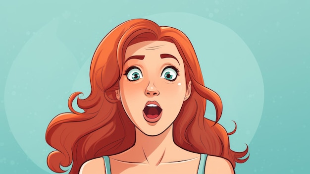 Surprised young woman with open mouth and red hair illustration Generative AI