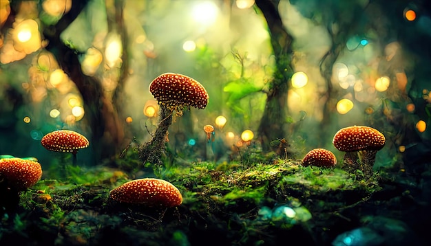 놀라운 버섯 배경 화면 판타지 배경 화면 4K 버섯 빛 판타지 버섯 정글 생성 Ai