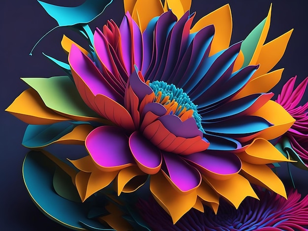 A surreal 3D flower with abstract petals and a vibrant ai generated