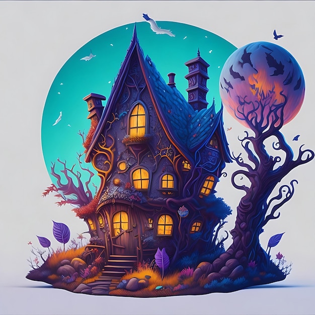 Surreal 3D paint gnome house Mysteriously colorful with a painterly style and atmosphere