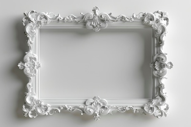 Surreal 3D Rendering of White Baroque Frame Elegant Empty and Ethereal on White Background