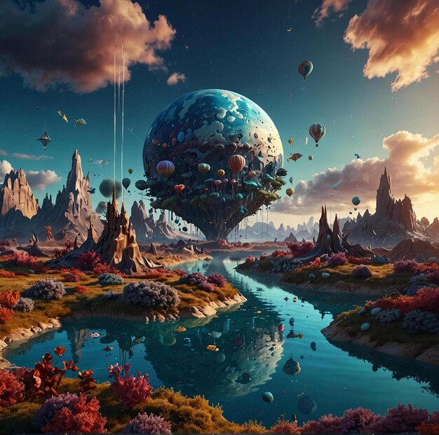 Photo surreal 3d world landscape