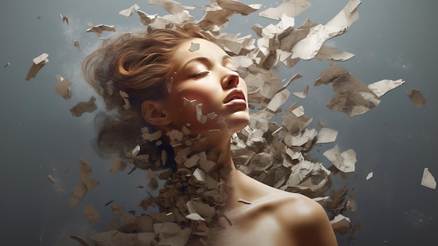 Surreal abstract art of a woman disintegrating Generative ai