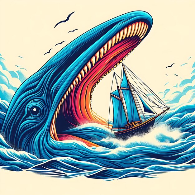 Surreal Adventures in a Mythical Ocean with Giant Whales and Sailing Ships