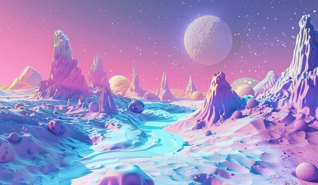 Photo surreal alien landscape with pastel colors and otherworldly terrain