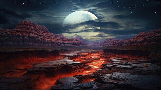 surreal alien planet landscape sci fi desktop background of rocky terrains crystalline luminescent