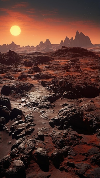 초현실적인 외계 행성 풍경 SF 데스크 배경 바위 지형 결정 빛나는