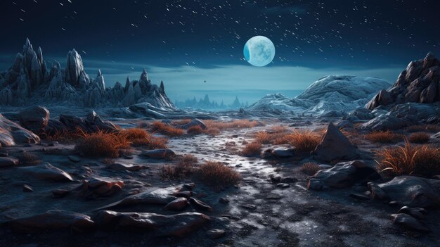 surreal alien planet landscape sci fi desktop background of rocky terrains crystalline luminescent