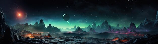 surreal alien planet landscape sci fi desktop background of rocky terrains crystalline luminescent