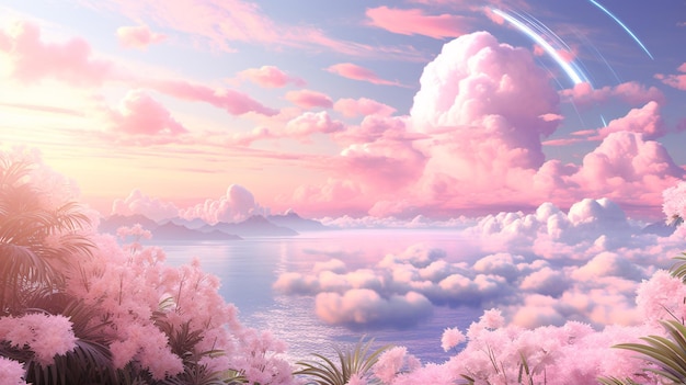 Photo surreal anime sky wallpaper background pink blue