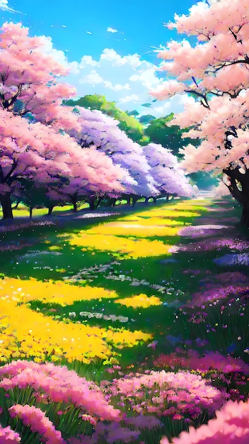 Surreal anime trees landscape illustration