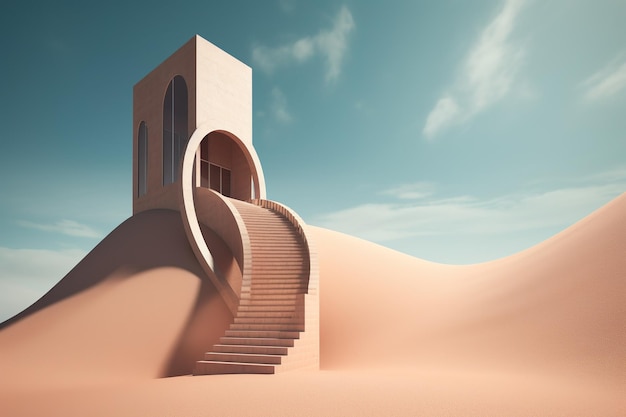 Surreal architecture in desert landscape Modern minimal abstract background Generative AI