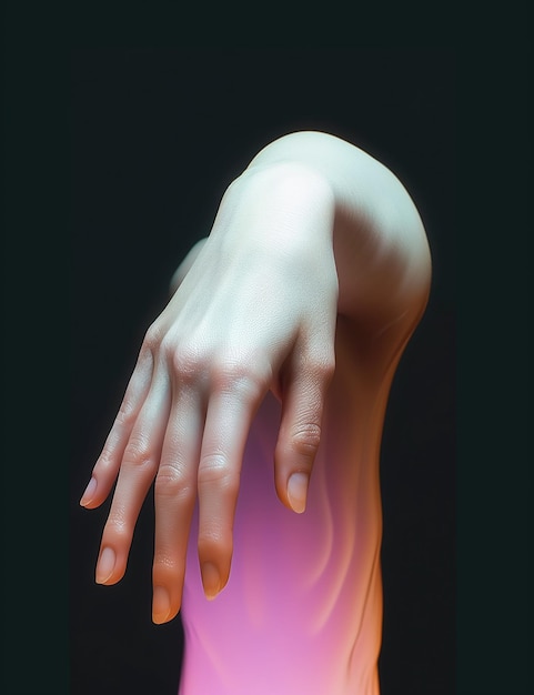 Surreal artistic hand composition Creative artwork of human hands Colorful paint Dark background Ai generated illustration