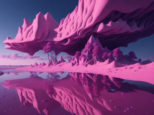 Surreal Beautiful Dream pink land background AI generated