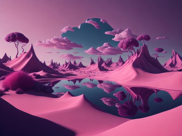 Surreal Beautiful Dream pink land background AI generated