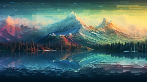 Photo the surreal beauty of a world where pixelated mountains rivers and forests converge in a mesmerizing abstract landscape an otherworldly place where the boundaries between nature and technology