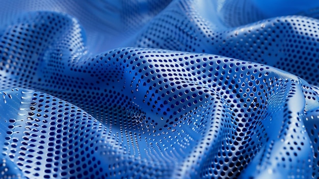 Surreal blue fabric with perforated pattern creating an oceanlike ripple effect