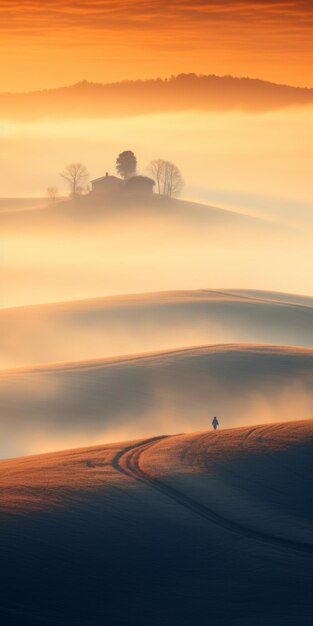 Photo surreal cinematic minimalistic landscape at sunrise