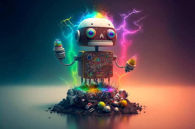 Surreal composition Beautiful multicolored robot Generative AI