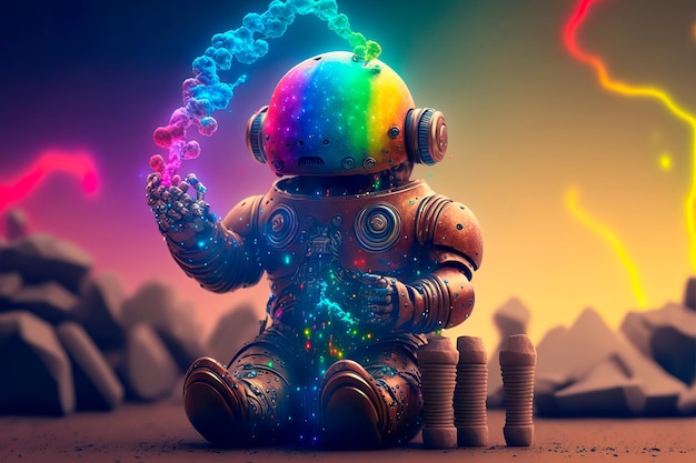 Surreal composition Beautiful multicolored robot Generative AI