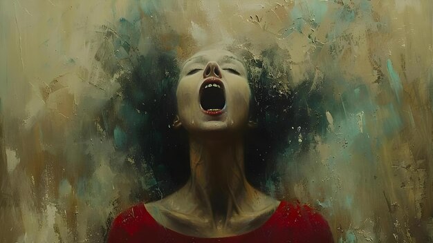 Фото surreal contemporary art womans body with shouting mouth instead of head concept surrealism contemporary art woman39s body shouting mouth symbolism