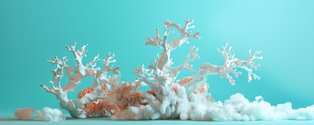 Photo surreal coralinspired sculpture on turquoise background