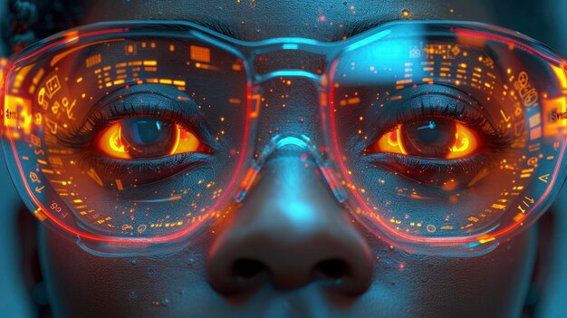 Surreal Cyberpunk Odyssey Afro-Amerikaanse vrouw een Virtual Reality Hacker omringd door holografische