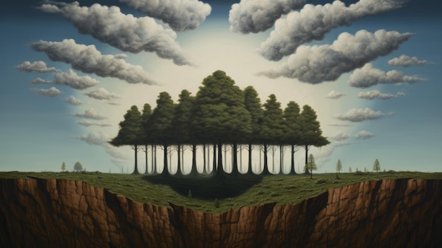 超現実的な森林伐採 架空の風景の現実的な絵画