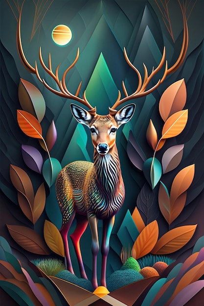 Surreal Design with Abstract Forest Deer