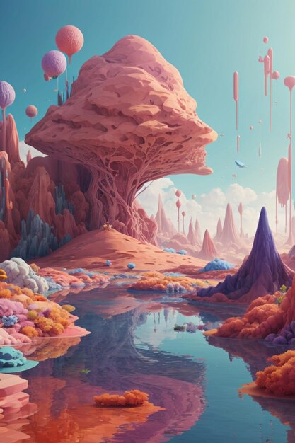 A surreal dreamlike world of raw pixel shapes and colors