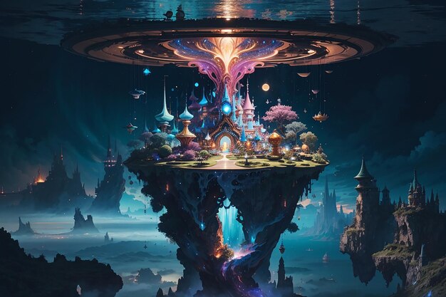 Surreal dreamscape feast floating islands surreal creatures and dreamlike dining