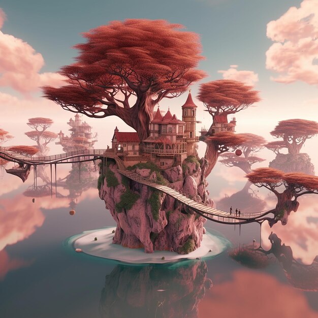 Foto paesaggio onirico surreale con isole galleggianti architetto surreale ia generativa