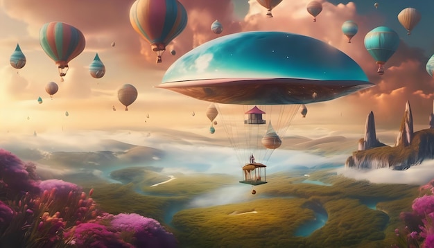 A surreal dreamscape with surreal landscapes and levitating objects dreamy whimsical gravitydefying