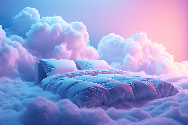 Surreal Dreamy Cloud Bed in Twilight Sky