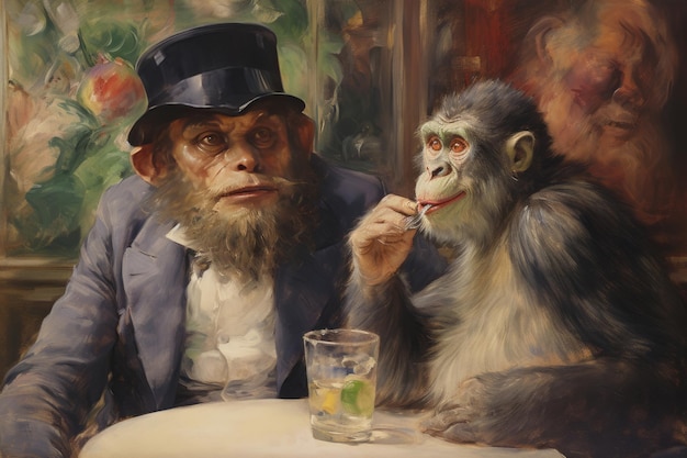 Photo surreal encounters hanuman and the sloth wizard revel in absinthe delight captured by pierres imp