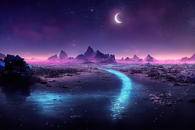 Surreal And Exquisite CG Render of Night time of an Island