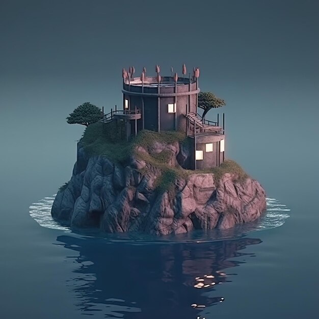 Surreal And Exquisite CG Render of Night time of an Island