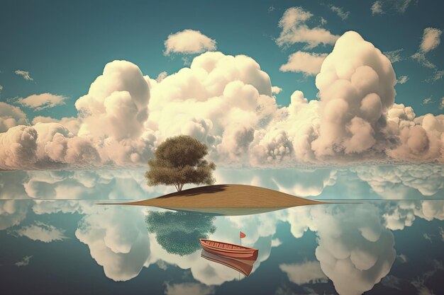 Photo surreal float landscape with dreamlike sky and clouds