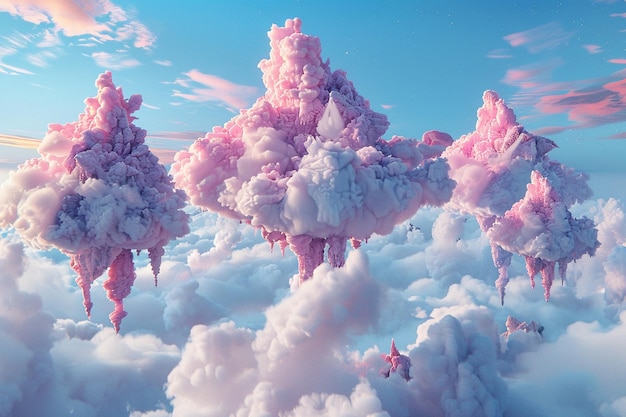 Photo surreal floating islands in a cotton candy sky oct