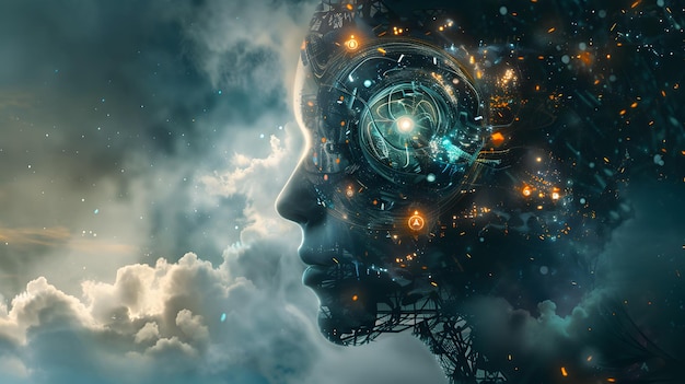 Surreal futuristic digital portrait of artificial intelligence AI Generated