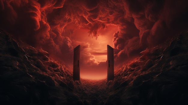 Surreal Gate Of Hell A Cinematic Minimalistic Demonitic Scene