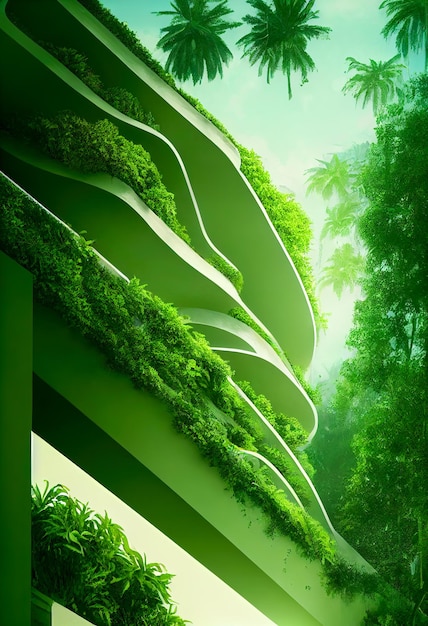 緑の植物でできたシュールな家