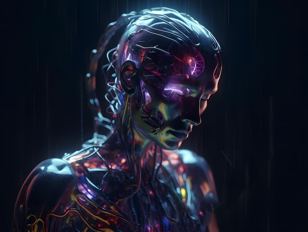 surreal human with neuralink chip cyberpunk style