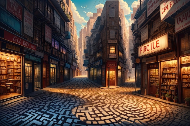 A surreal illustration of a city with streets that form a maze