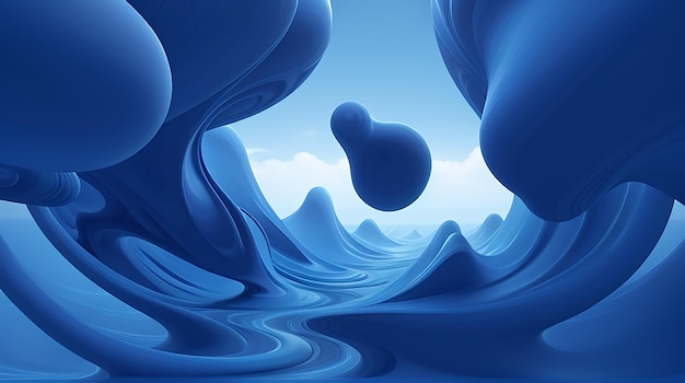 Сюрреалистический пейзаж абстрактных синих фигур, расположенных в завораживающем узоре.