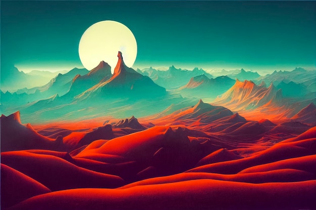 Surreal Landscape art with Mountains and Clouds